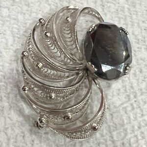 Sorrento Crown Trifari Vintage Sterling Silver + Hematite Brooch Pin